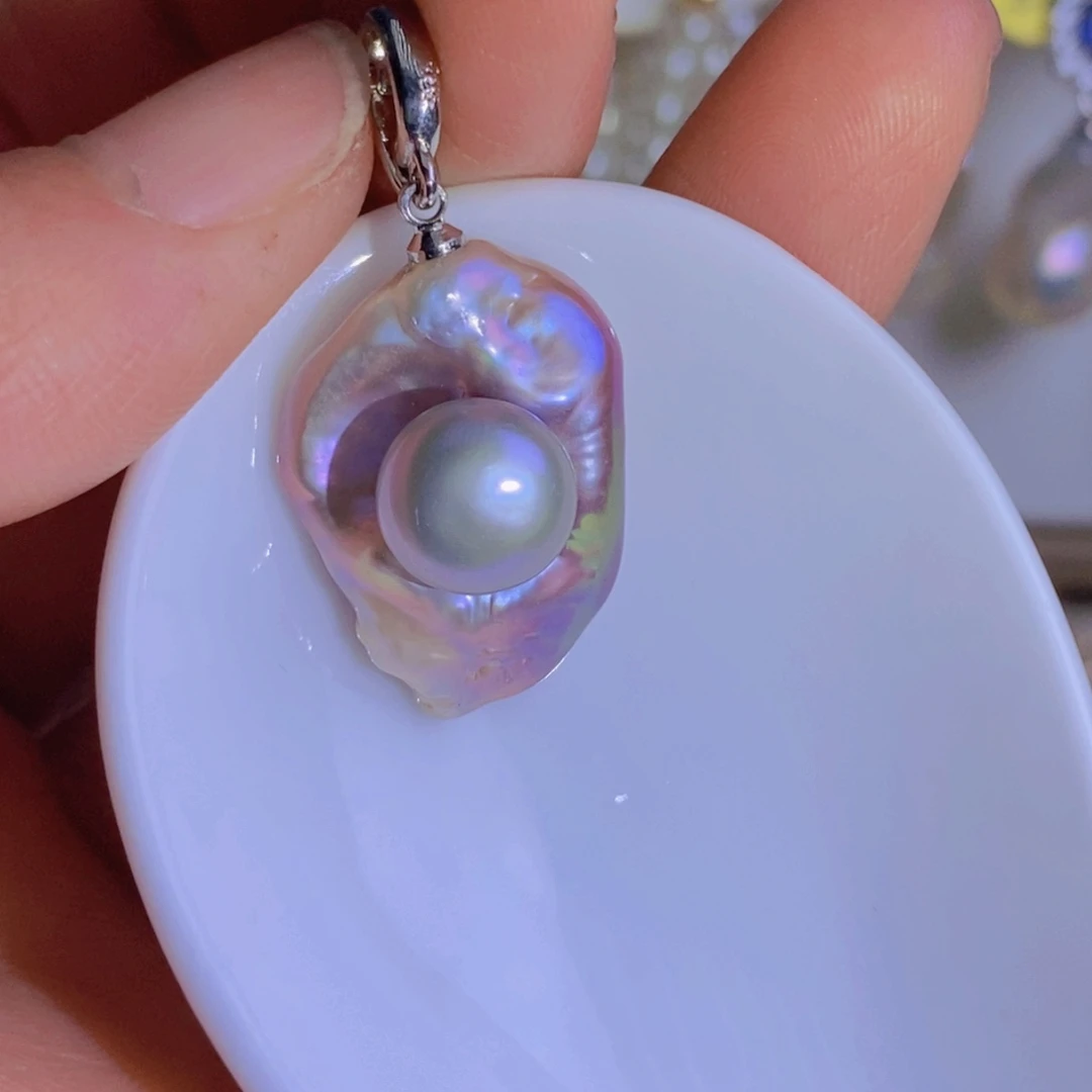 银S925镶嵌天然淡水珍珠淡水珍珠