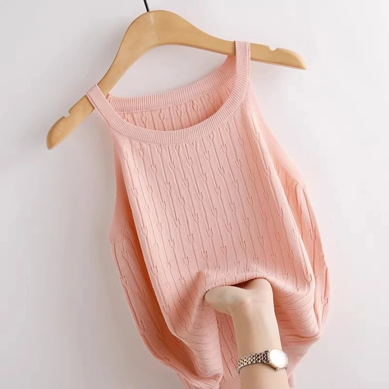 正品清仓专柜新款针织吊带背心女内搭镂空修身无袖打底衫性感上衣
