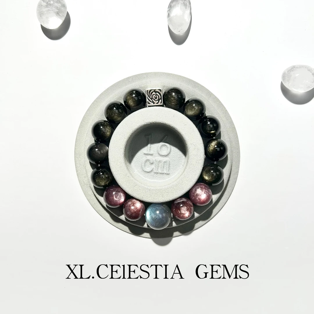 天然水晶手串（睡眠改善）灰月光  紫锂云母