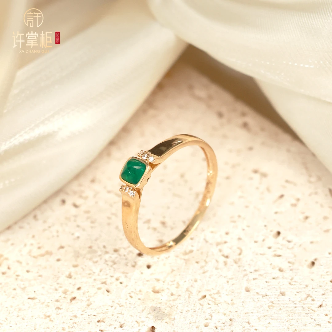 许掌柜｜18K金镶嵌天然祖母绿戒指配饰优雅简约经典精致气质百搭