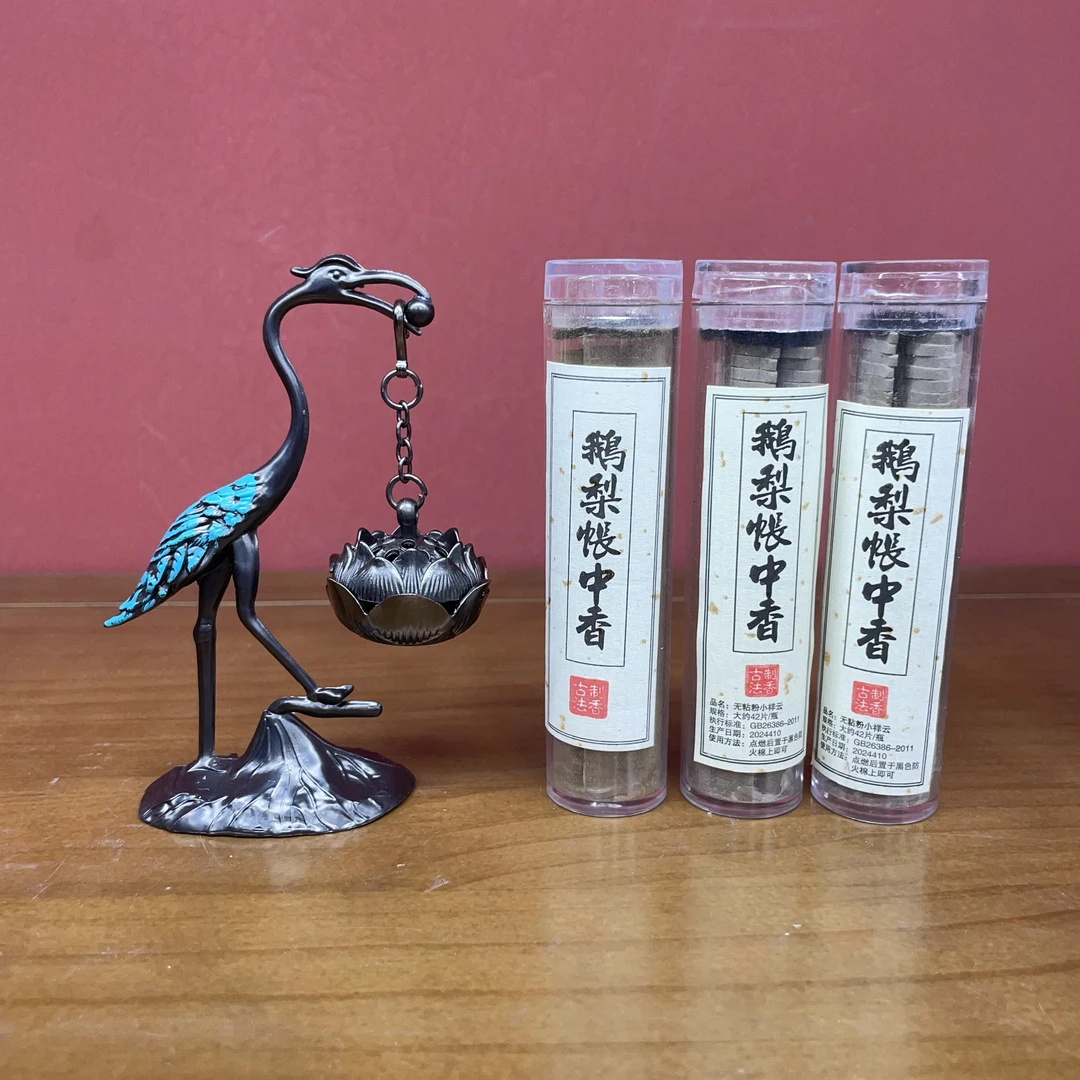 仙鹤吊挂式小香炉（带三管盘香）线香插摆件家用室内香炉