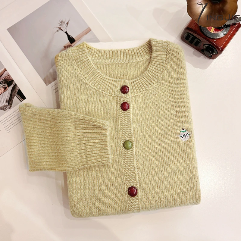 婷姐【外贸订单-小水壶】洋气时尚百搭暖黄色韩版秋冬毛衣开衫B2211