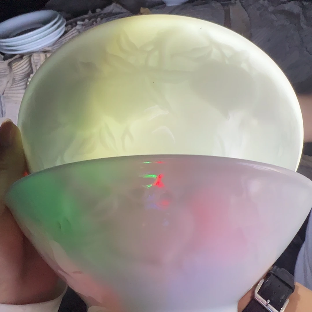 瓷片景德镇陶瓷影青浮雕7寸斗笠碗2只