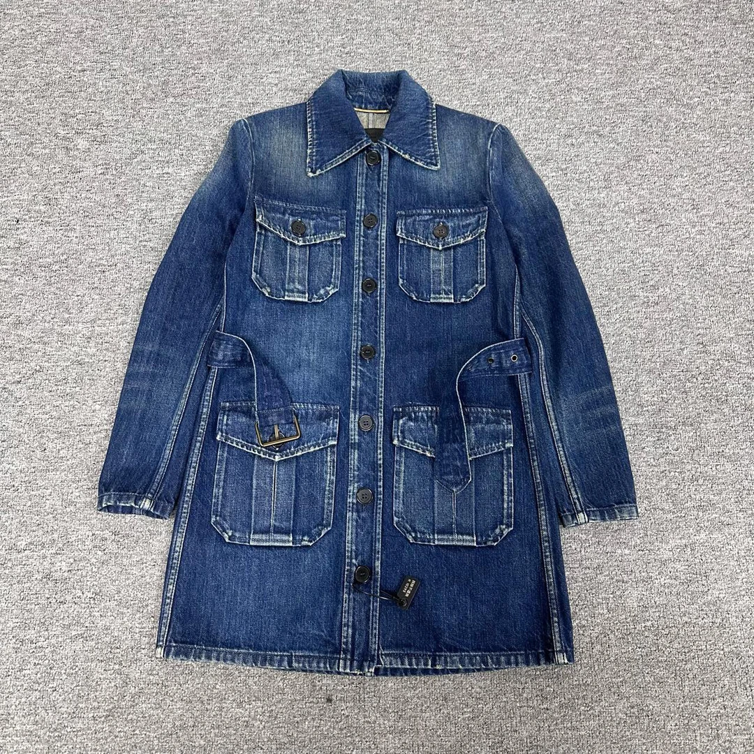 99新 YSL/圣罗兰 slp 牛仔外套 蓝色 长款 s码