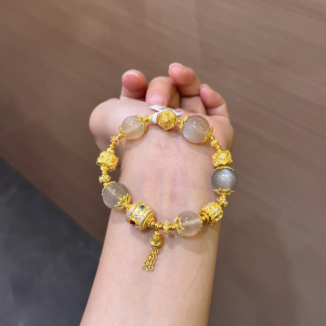 【菠萝珠宝】足金999 七彩转运珠搭配文玩花珠手串 金重：31.68克