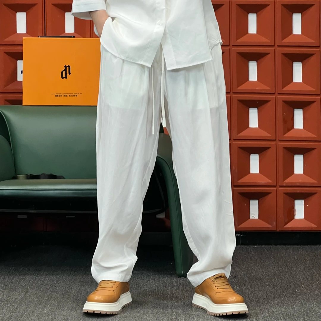 ★HKNB「极简国风系」夏季新款舒适百搭定制套装休闲直筒纯色长裤199
