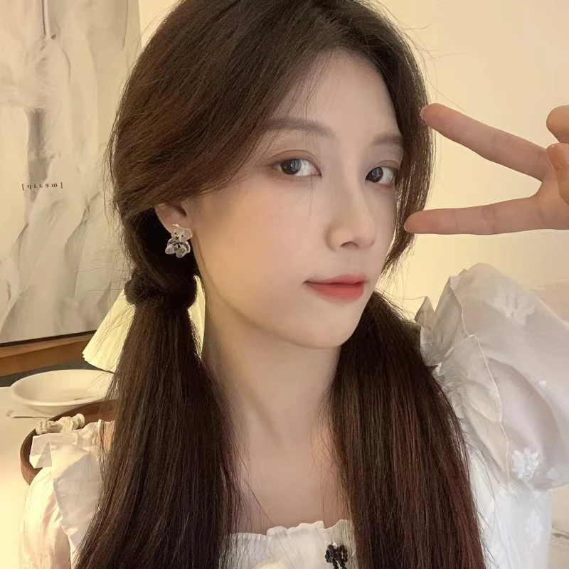铜合金亚克力耳饰 s925银针清新甜美透明水晶小熊耳钉女小巧耳环