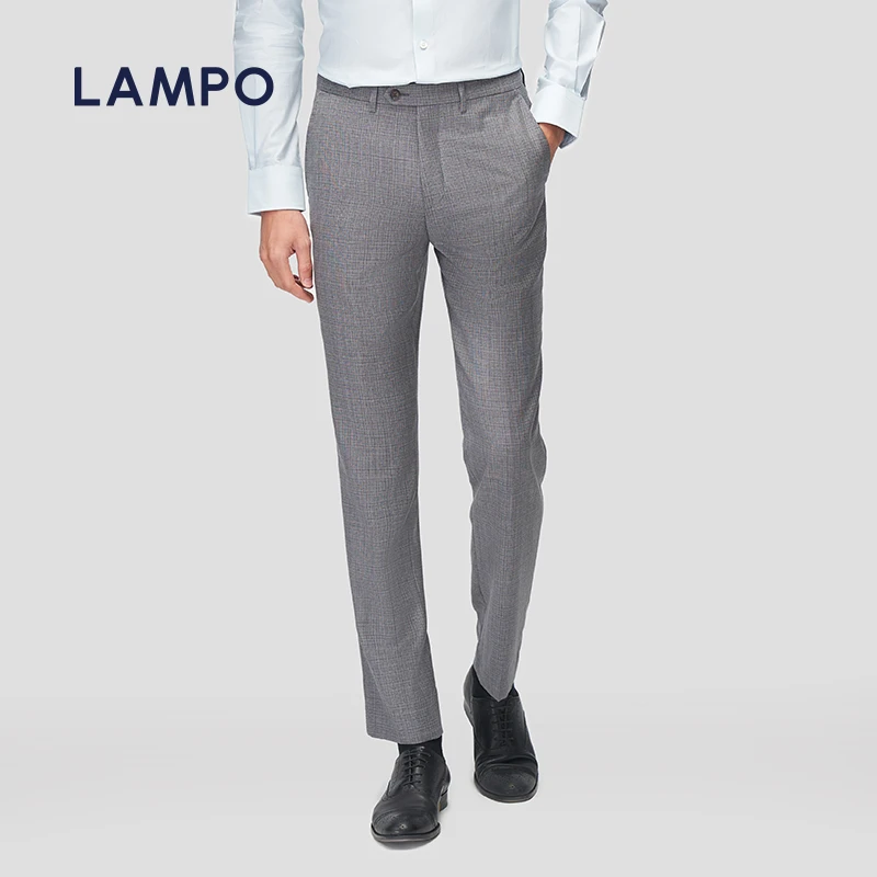 LAMPO/蓝豹【150S进口羊毛】春夏季修身套商务经典西裤中腰纯色直筒