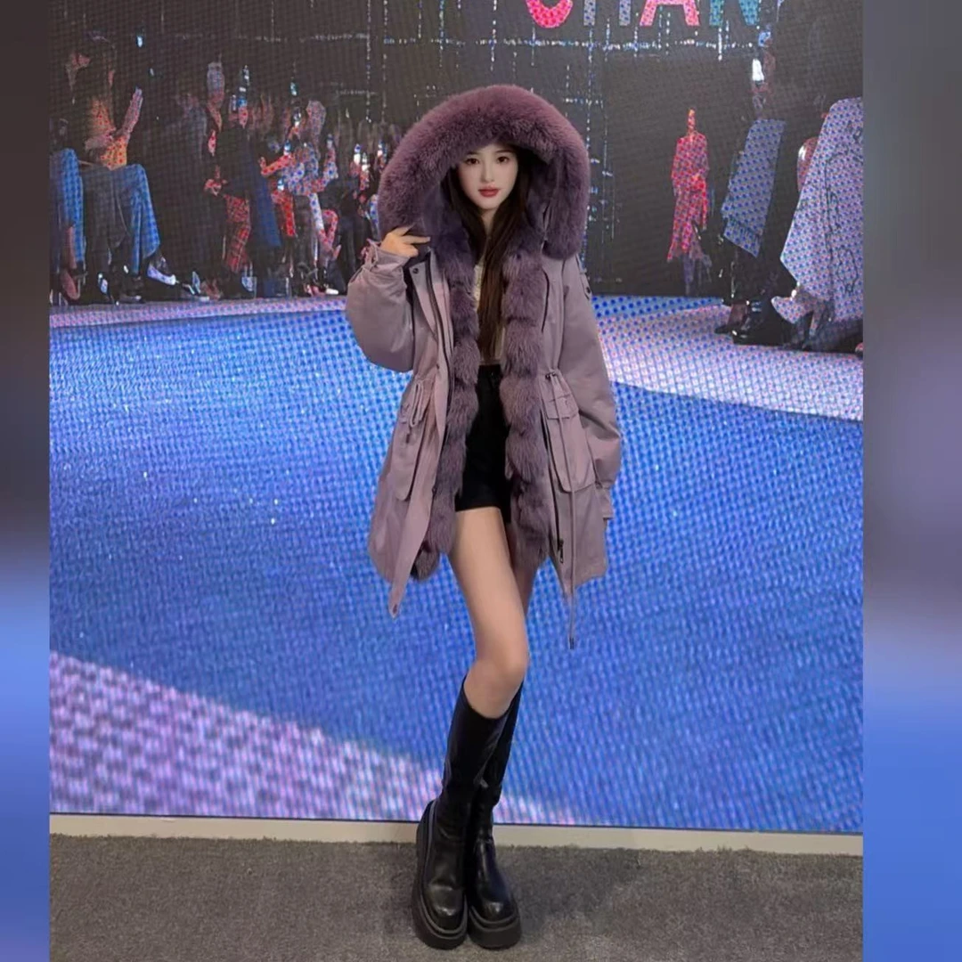 匠婷【狐美人三穿】冬季新款保暖真毛时尚可拆卸女外套