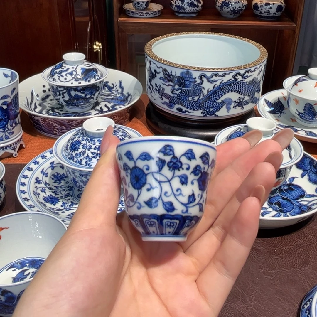 青花雯华堂手绘杯杯