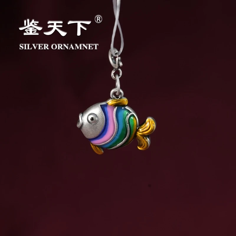 吊坠足银珐琅 足银珐琅七彩鱼吊坠01910201