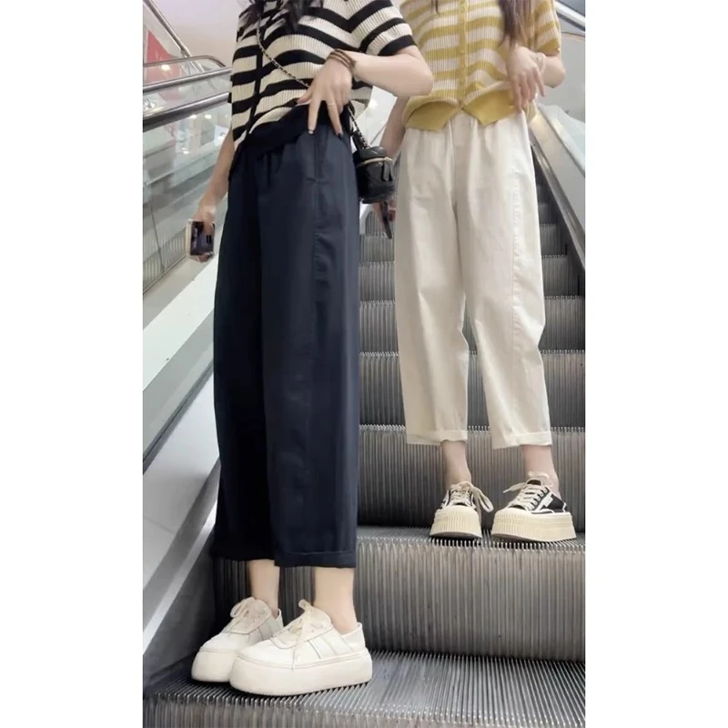 2025年夏季新款九分休闲裤女显瘦洋气休闲裤大码遮肉薄款老爹裤子