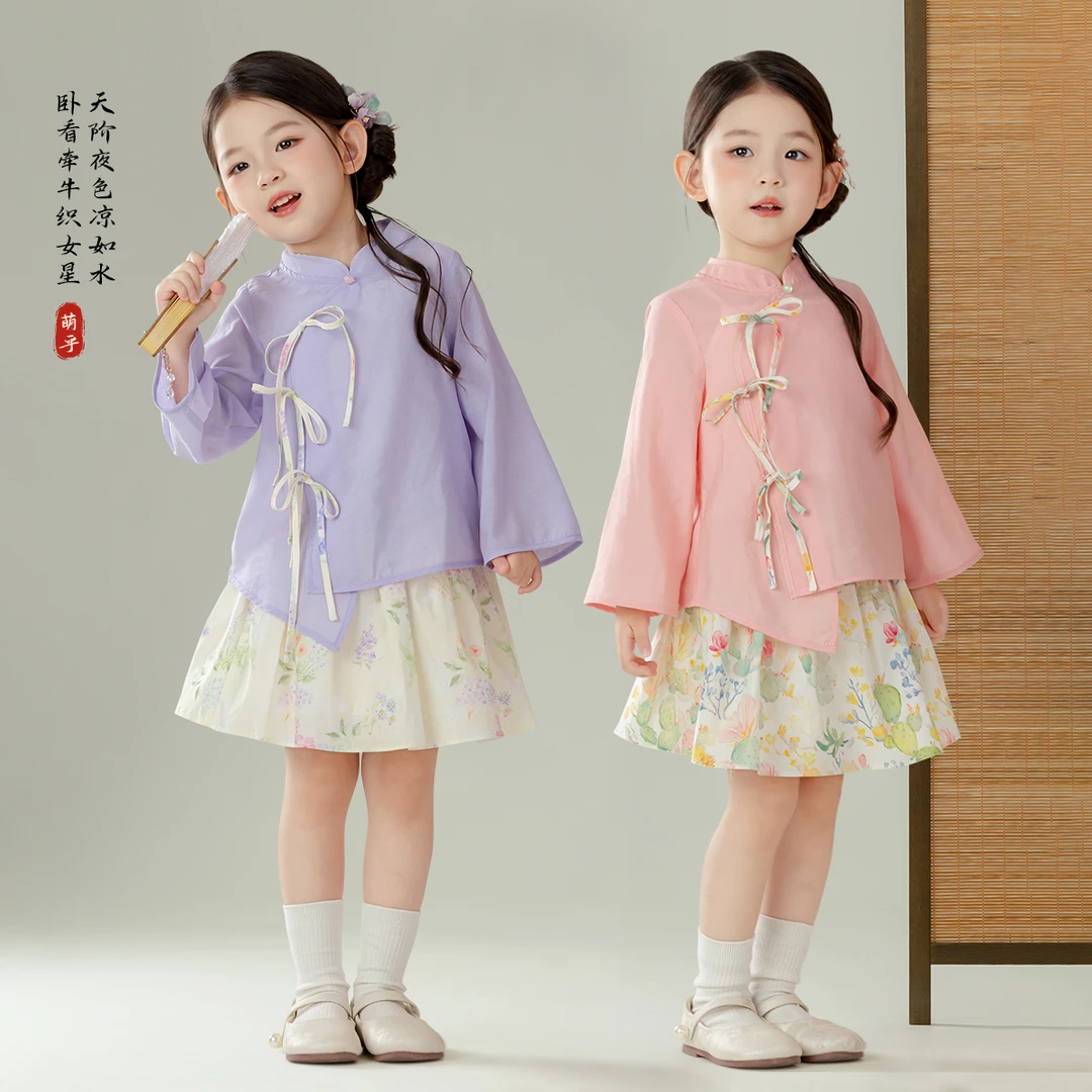 萌乎【糯糯】国风中秋日常女童汉服温婉女宝棉布新中式套装253759