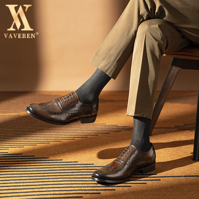 真皮商务男士皮鞋男商务正装真皮休闲雕花圆头布洛克秋冬新款