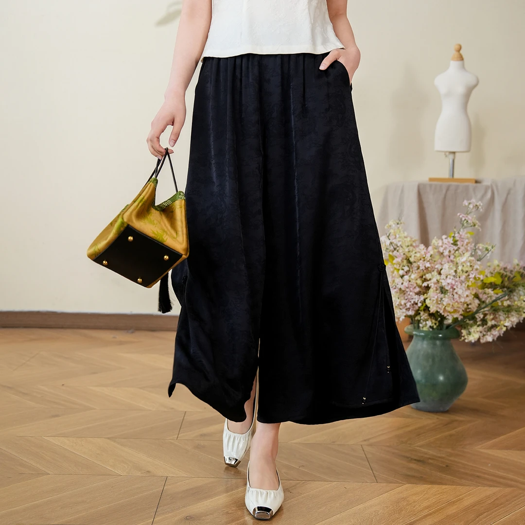 布符2025年夏季新品黑龙纹提花双侧开衩流苏扣裙裤时尚MXDK31