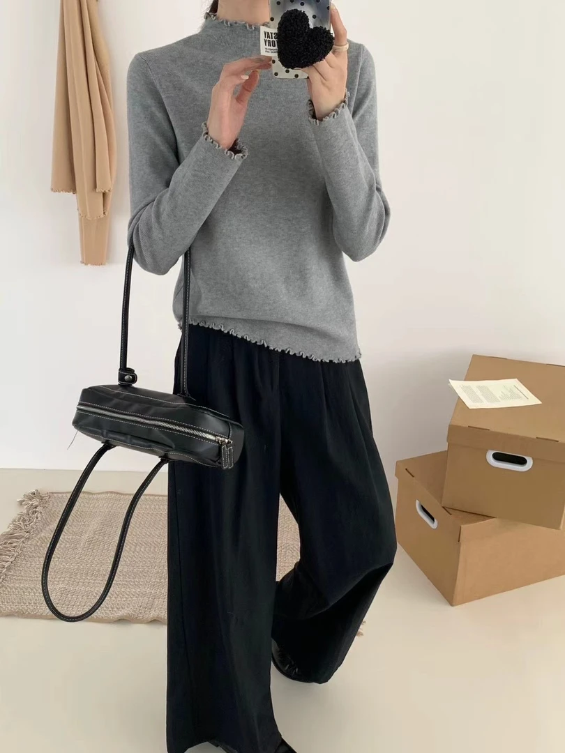 木耳领常规女毛针织衫半高领休闲圆领宽松秋冬时尚毛衣针织衫