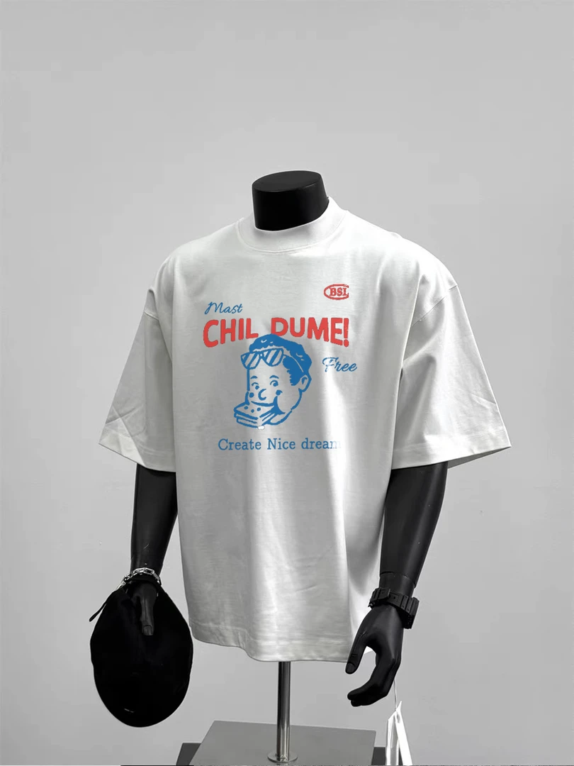 230g！重磅不透夏季潮流美式卡通印花圆领短袖t恤百搭宽松上衣透气