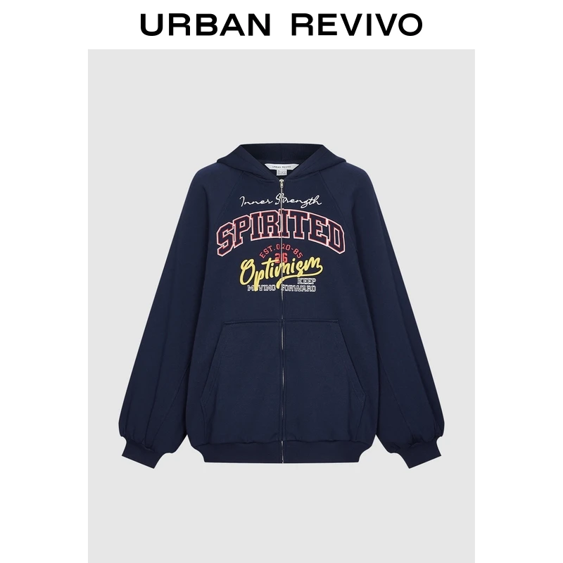 UR2025秋季新款女装复古学院风字母拉链连帽外套UYV150091