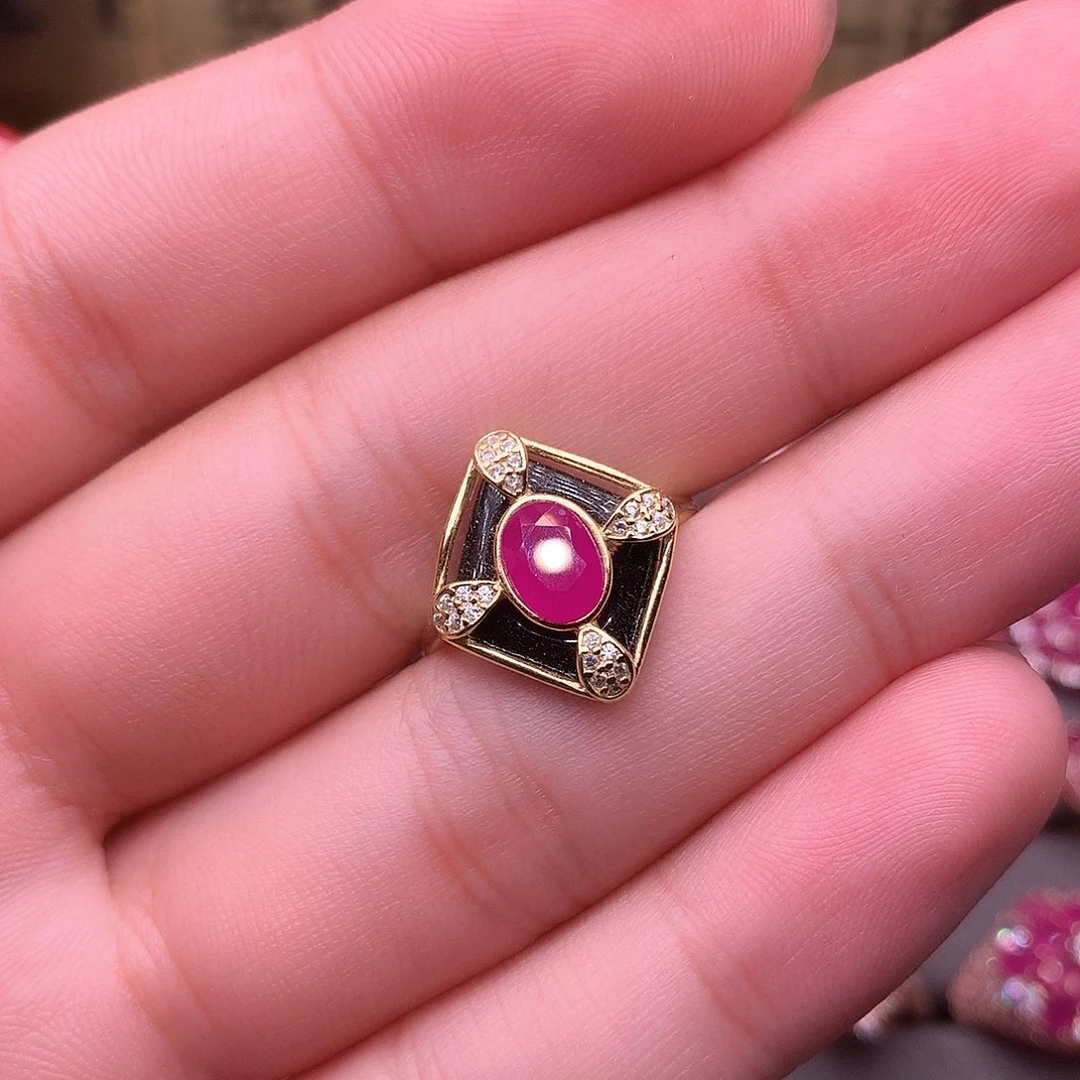 红宝石戒指银S925镶嵌