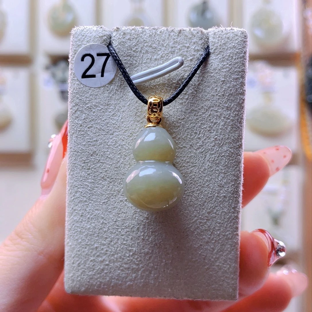 和田玉吊坠(赠链)银S925镀金镶嵌小*