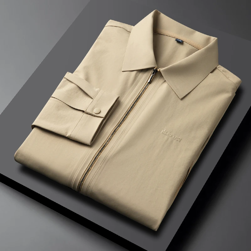 纽斯赫肯高端长袖衬衫男士春秋新款拉链口袋工装户外休闲百搭衬衣