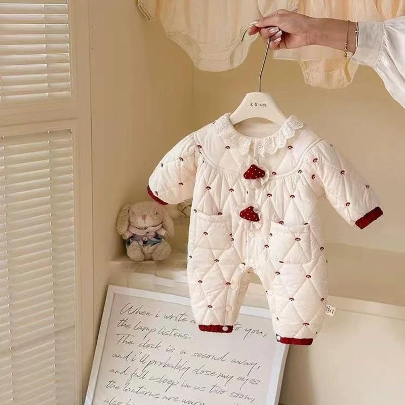 冬季宝宝加绒连体衣保暖卡通外穿超萌婴儿衣服冬装外出哈衣爬爬服