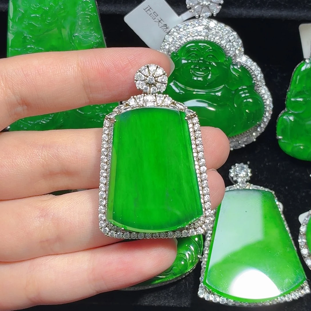 翡翠银S925镶嵌颈饰天然A货翡翠