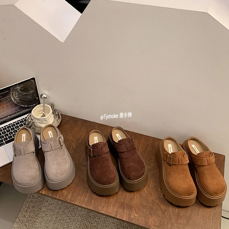 唐小帅~复古勃肯半拖女早春新款怒增7cm厚底鞋单鞋