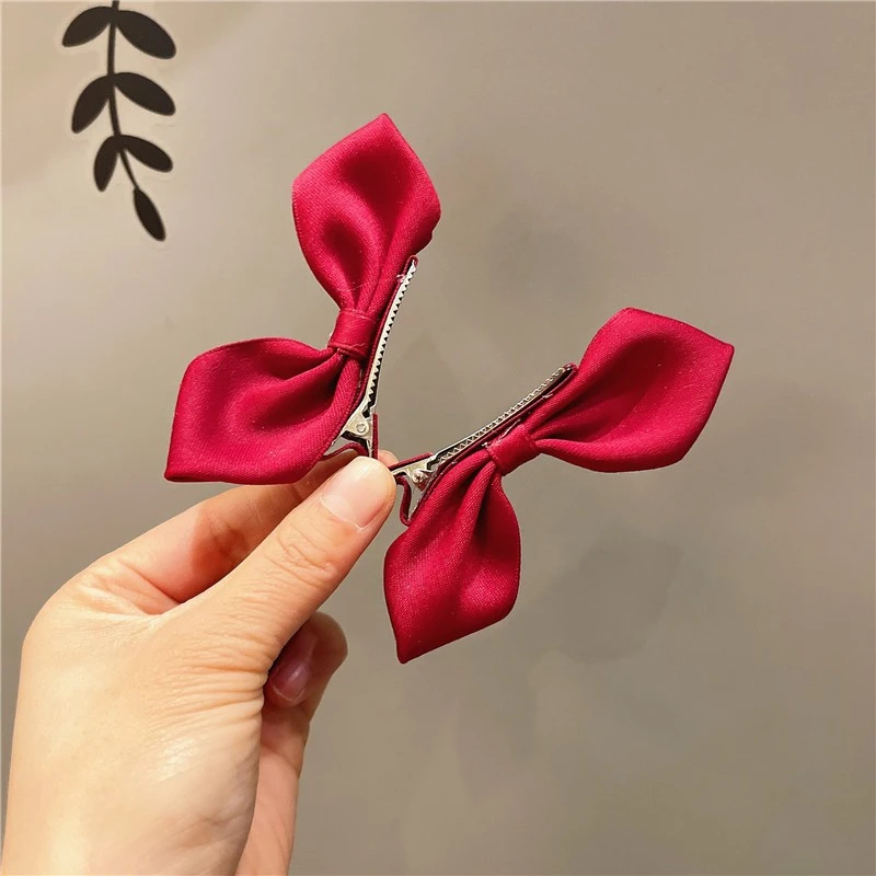 一对装~立体蝴蝶结女少女风鸭嘴夹发夹迷你女童发卡夹红色刘海夹