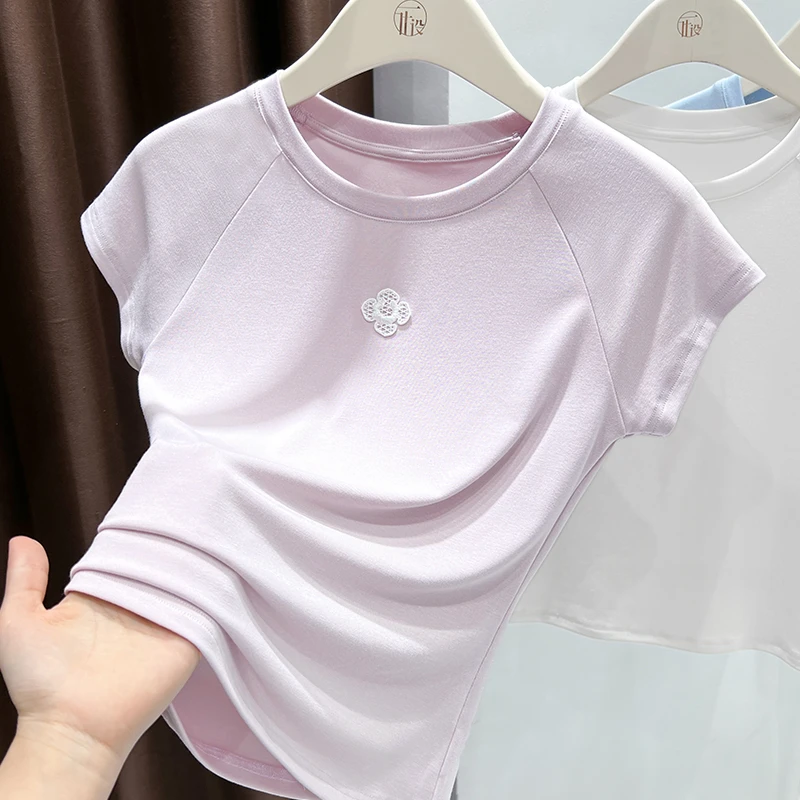 韩系新款ins休闲百搭插肩短袖T恤女夏季ins潮流修身显瘦洋气上衣