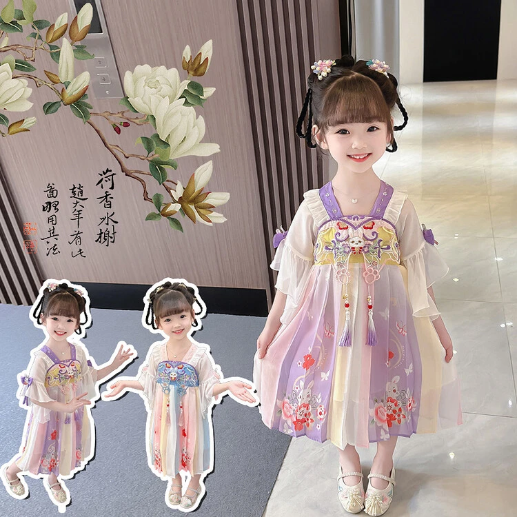 女童超仙夏季短袖汉服连衣裙女宝宝古装中国风裙子女孩子夏装薄款
