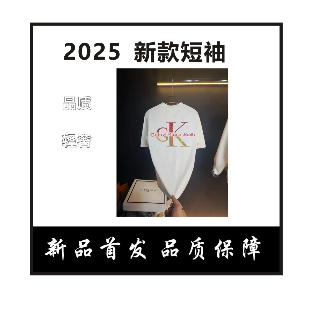 2025年新款短袖男百搭潮流重工刺绣帅气上衣半袖男士t恤衫ins圆领