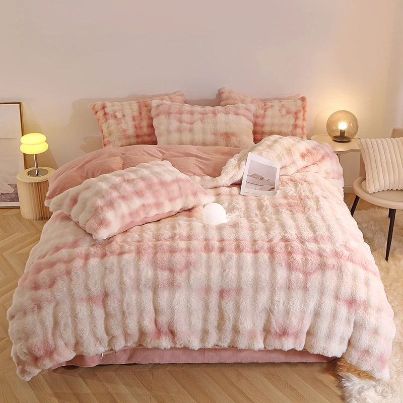 拉萨发货西藏包邮家用床上四件套A类防静电泡泡七彩系列兔绒