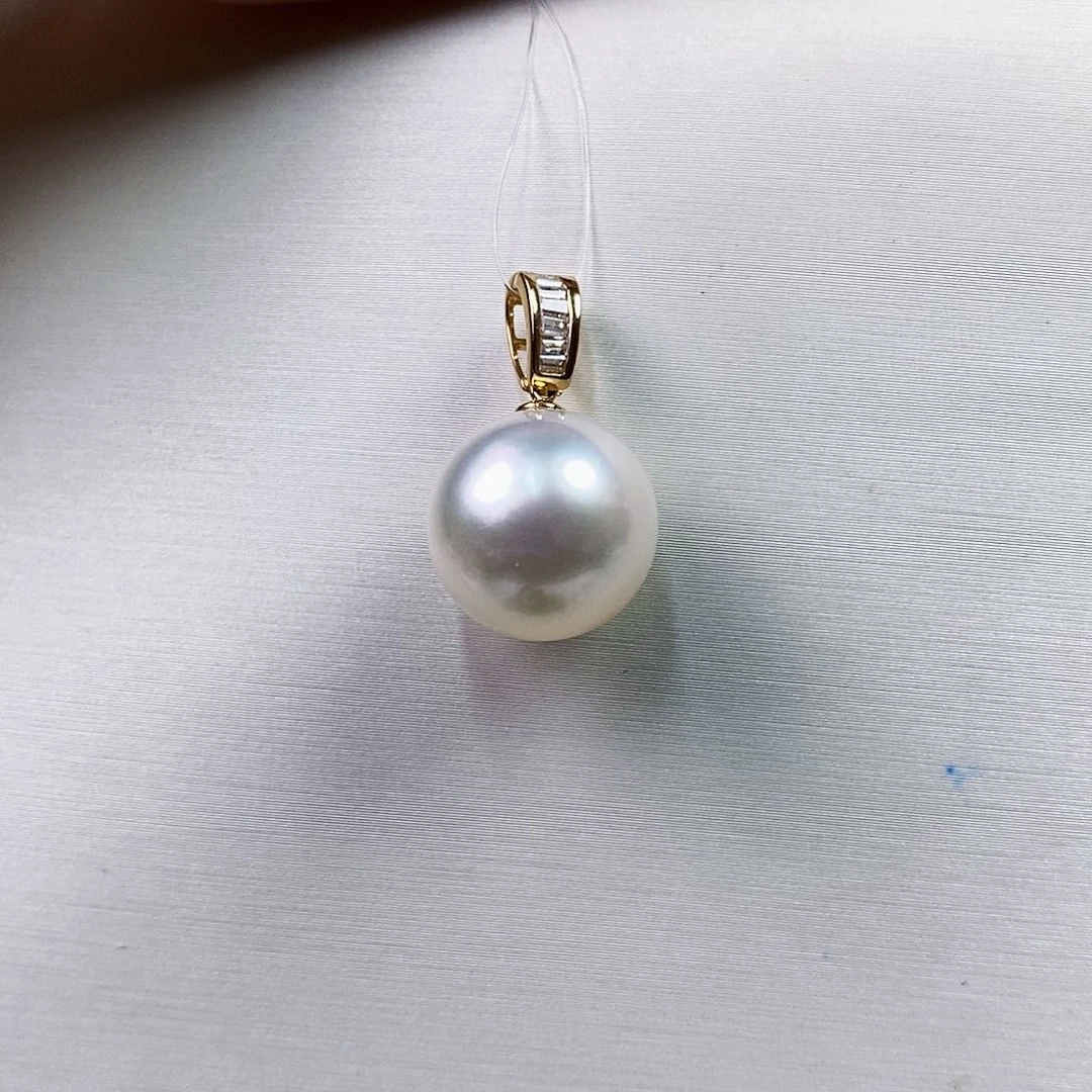 海水珍珠18K金镶嵌吊坠(不含链)澳白12-13