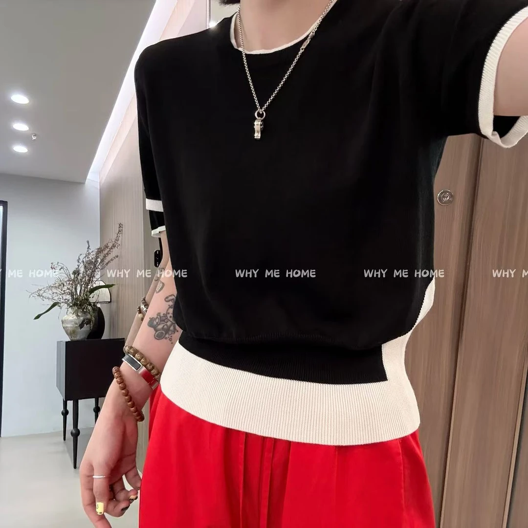 【十月-沙漏腰】撞色拼接透气百搭针织T恤1761