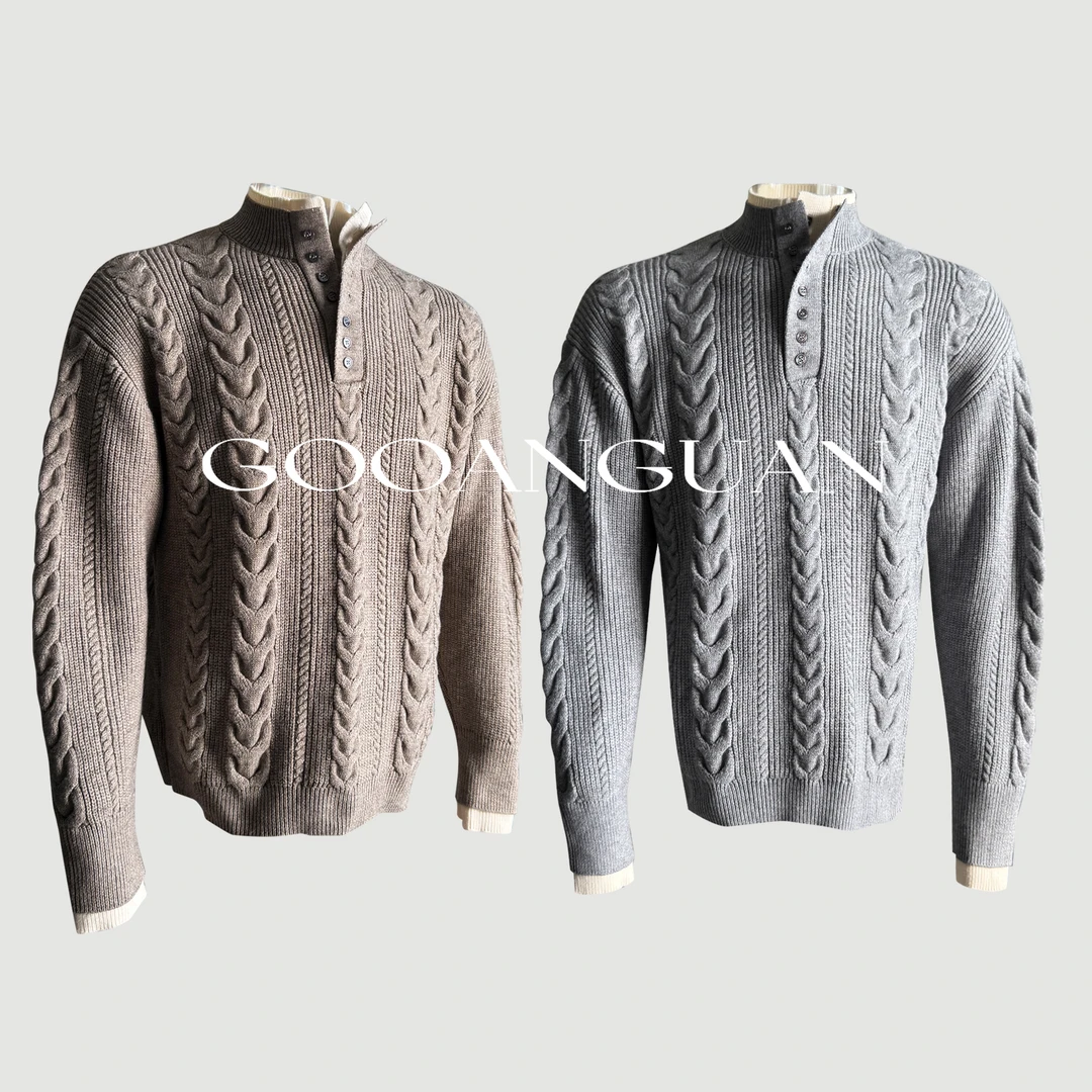 超精纺立体浮雕双领毛衣秋冬重磅600克保暖亲肤针织衫高领毛衣男