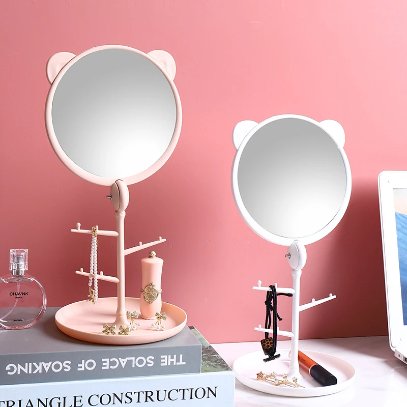 可旋转化妆镜卡通可爱猫耳学生宿舍梳妆镜桌面折叠带底座美妆镜子