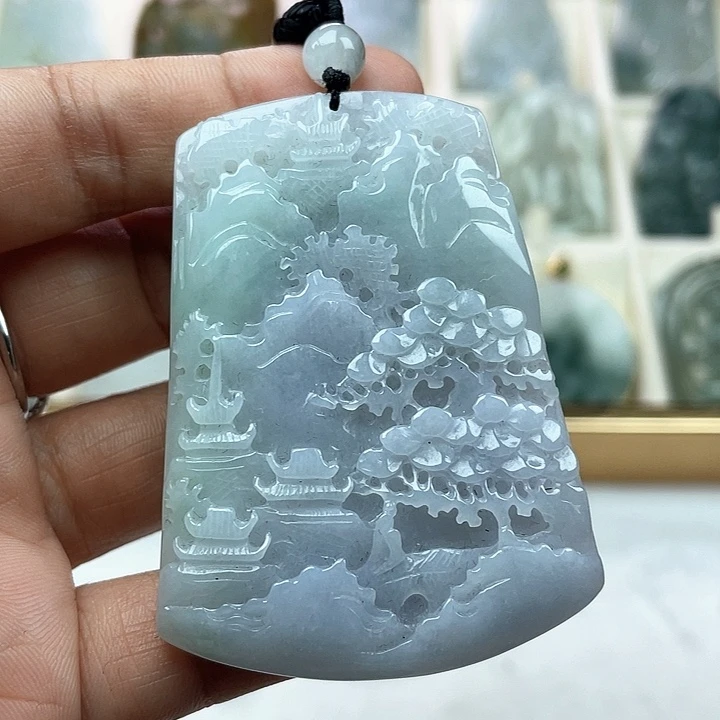 翡翠挂件未镶嵌天然翡翠A货山水牌
