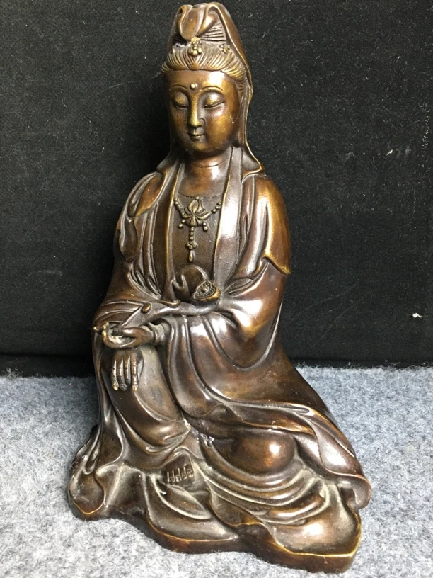 铜自在观音像，尺寸高22cm，重量尺寸咨询客服。