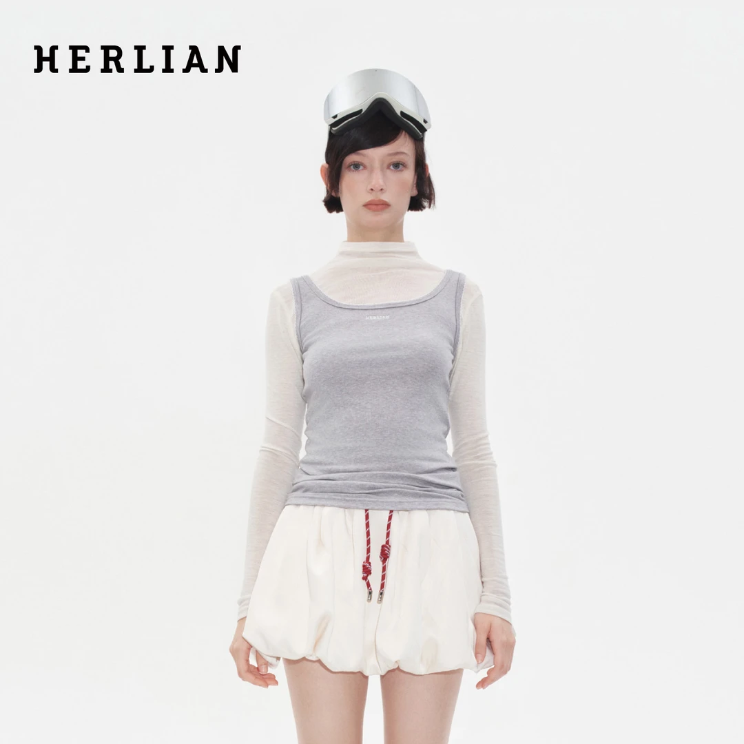 HERLIAN 2025年秋冬新品假两件拼色高领打底衫