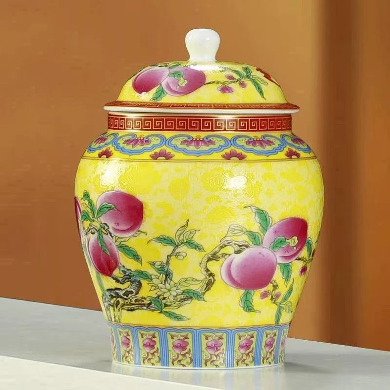 福与天齐将军茶叶罐（桃）-黄 6176直播专享