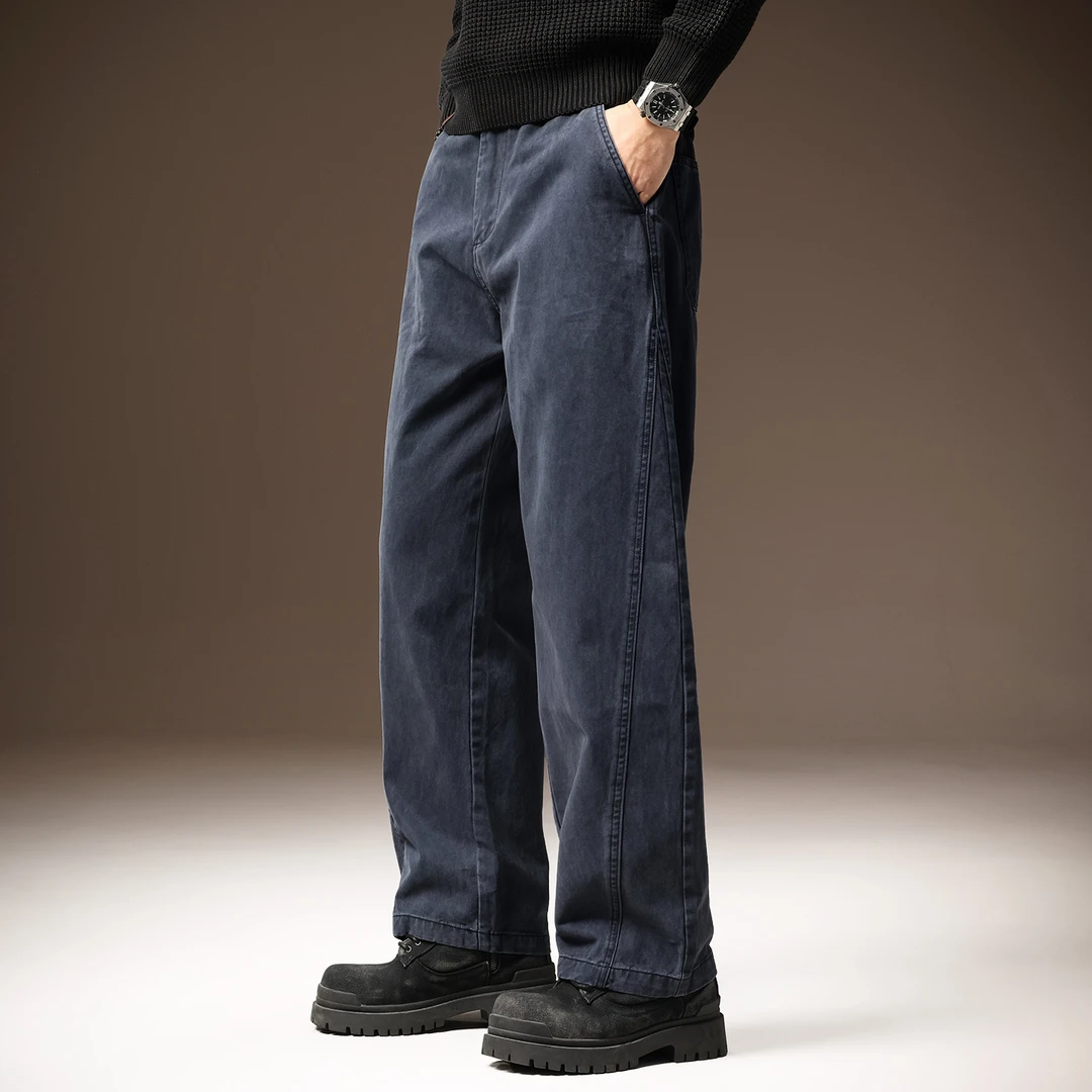 高端美式复古秋季潮牌休闲裤子男宽松大码百搭阔腿高街工装长裤男