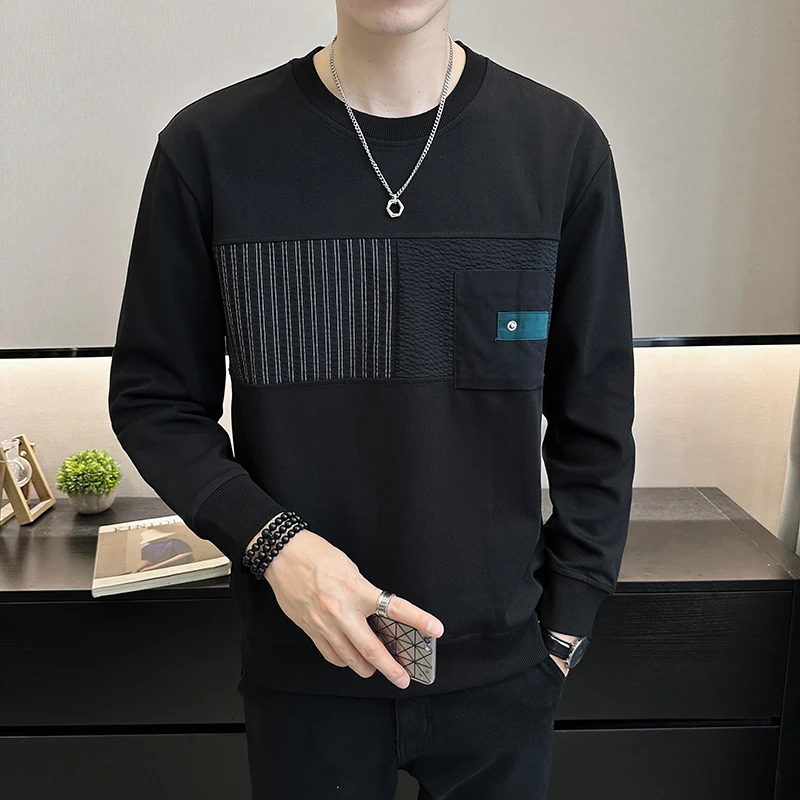 高端轻奢圆领衣服男款爆款2025新款百搭潮流宽松套头春季卫衣男款