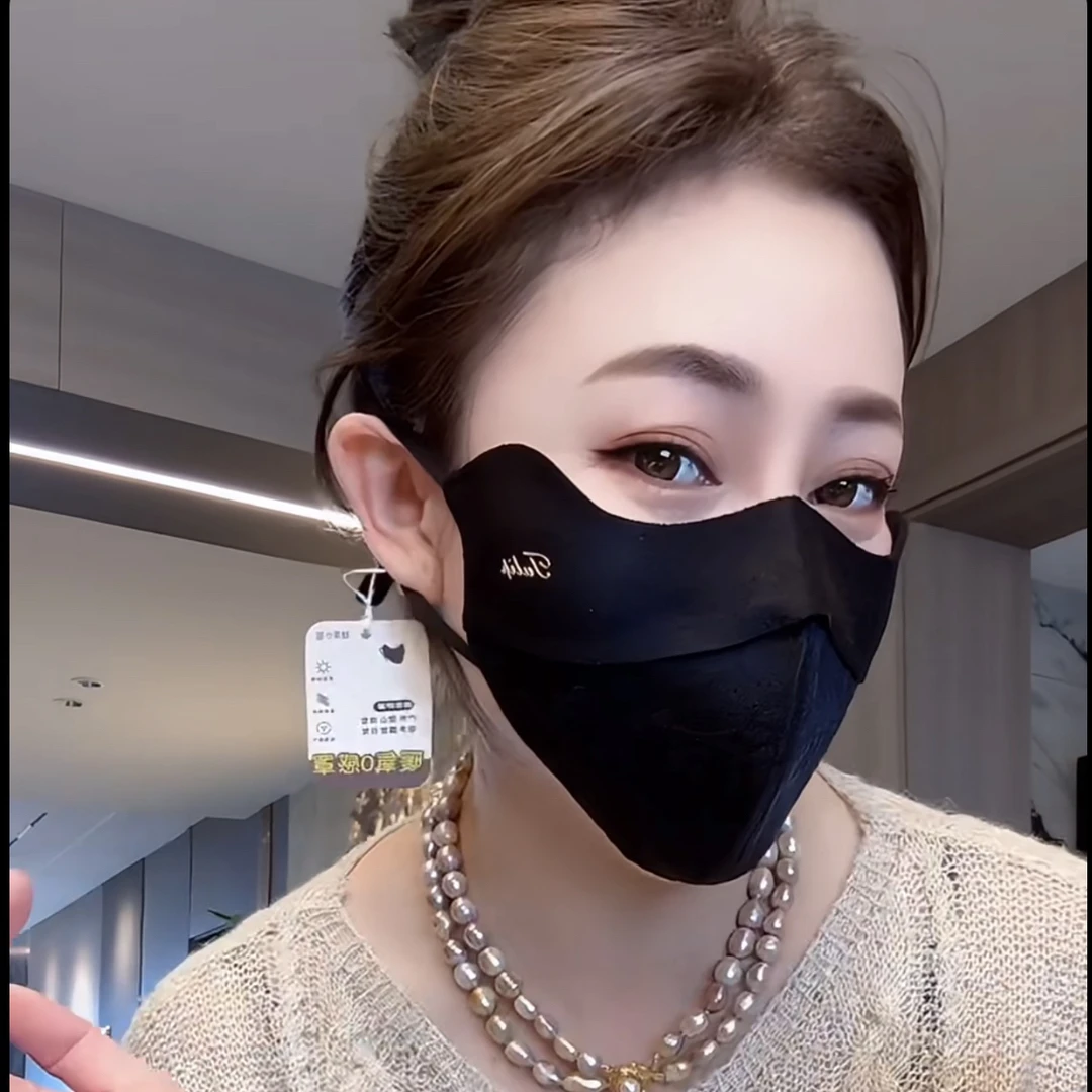 秋冬新款德绒蕾丝浮雕立体保暖口罩防风保暖舒适透气