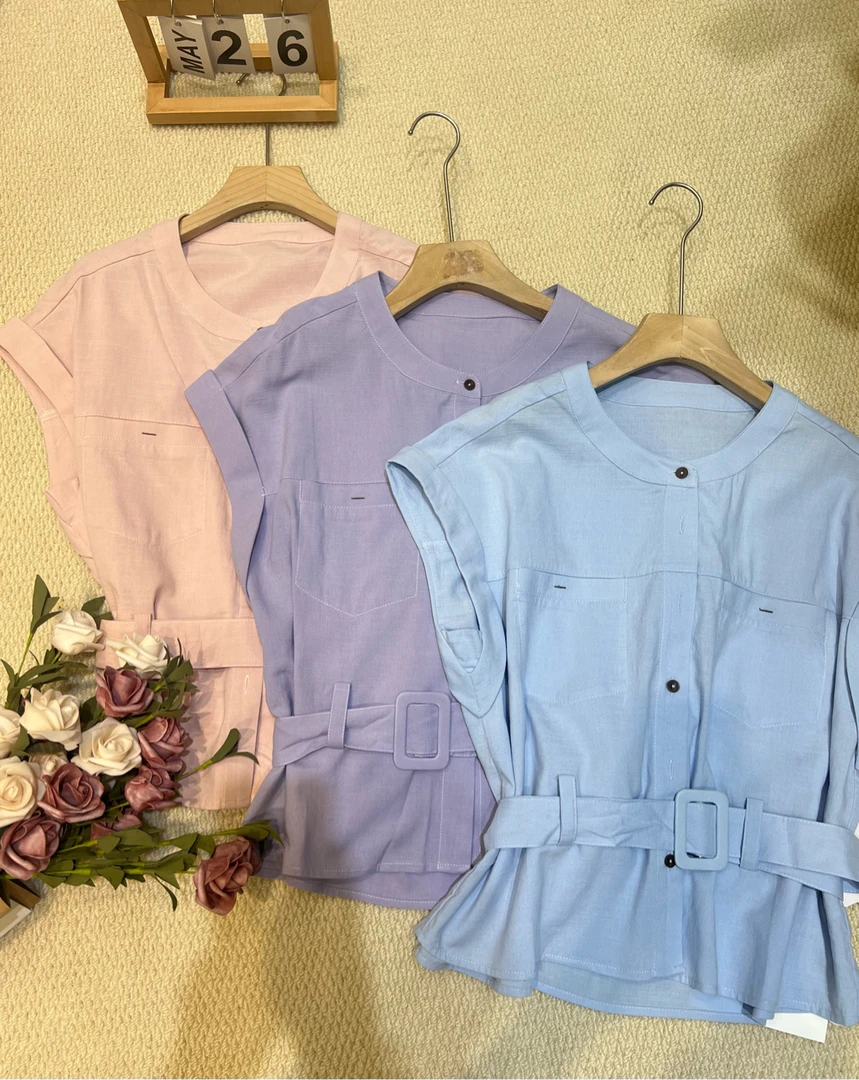 55558圆领纯色小衫上衣收腰显瘦时尚百搭夏季女