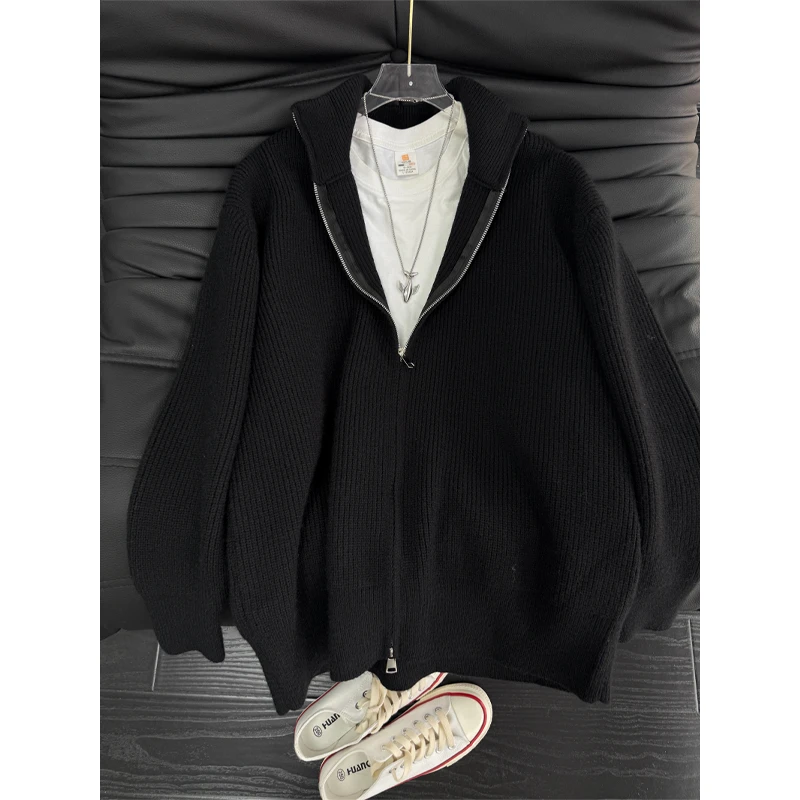 cleanfit双头拉链针织立领毛衣男款秋季美式vintage潮牌情侣外套