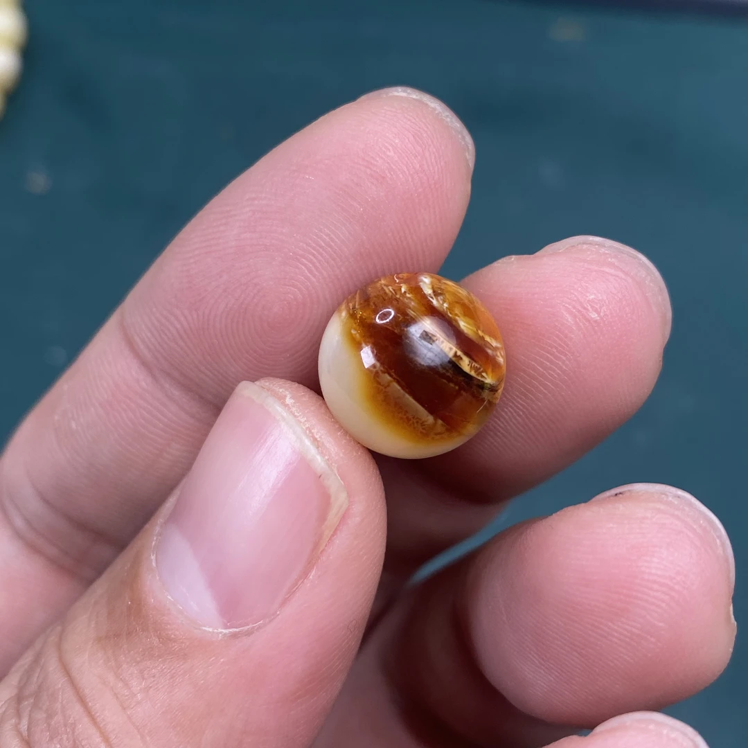 13mm+天然原矿琥珀蜜蜡红沁沁色虎皮纹千层雪木星纹圆珠
