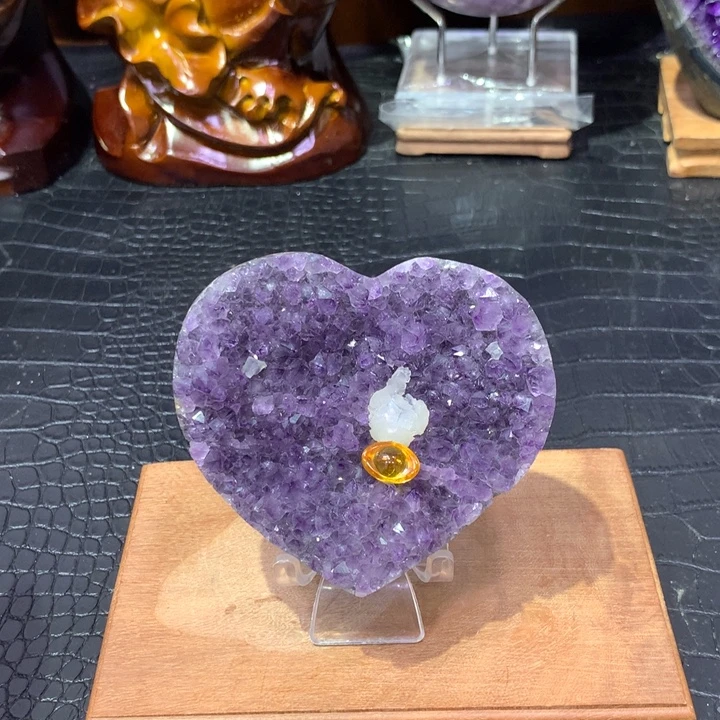 未镶嵌珠宝半成品紫晶51带方解爱心