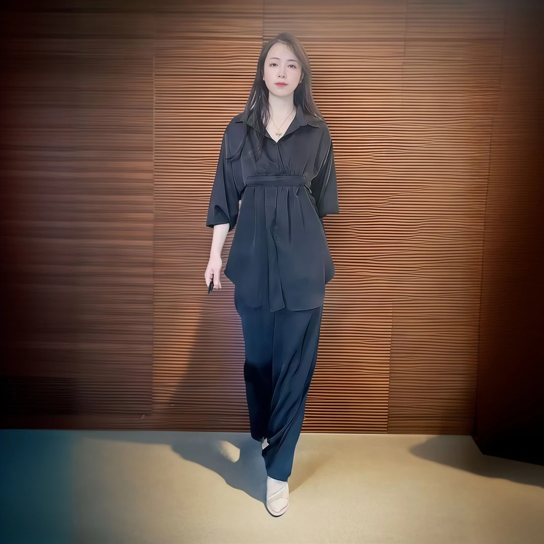 气质休闲时尚宽松设计师收腰百搭不规则轻奢套装1037