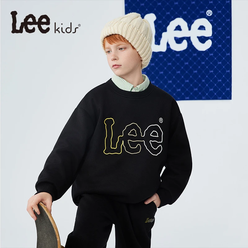Leekids秋冬男女童套头加厚加绒卫衣童装上衣潮酷中大童外套